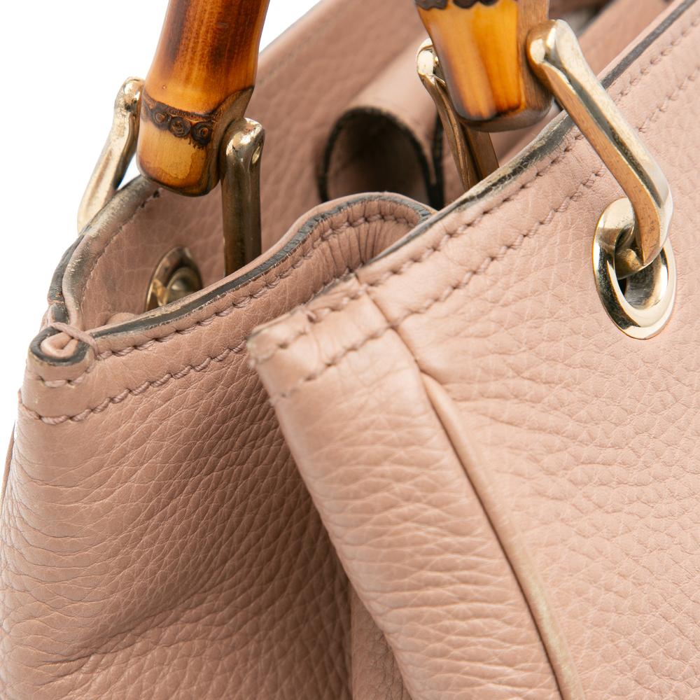 Gucci B Gucci Pink Calf Leather Small skin Bamboo Shopper Satchel Italy