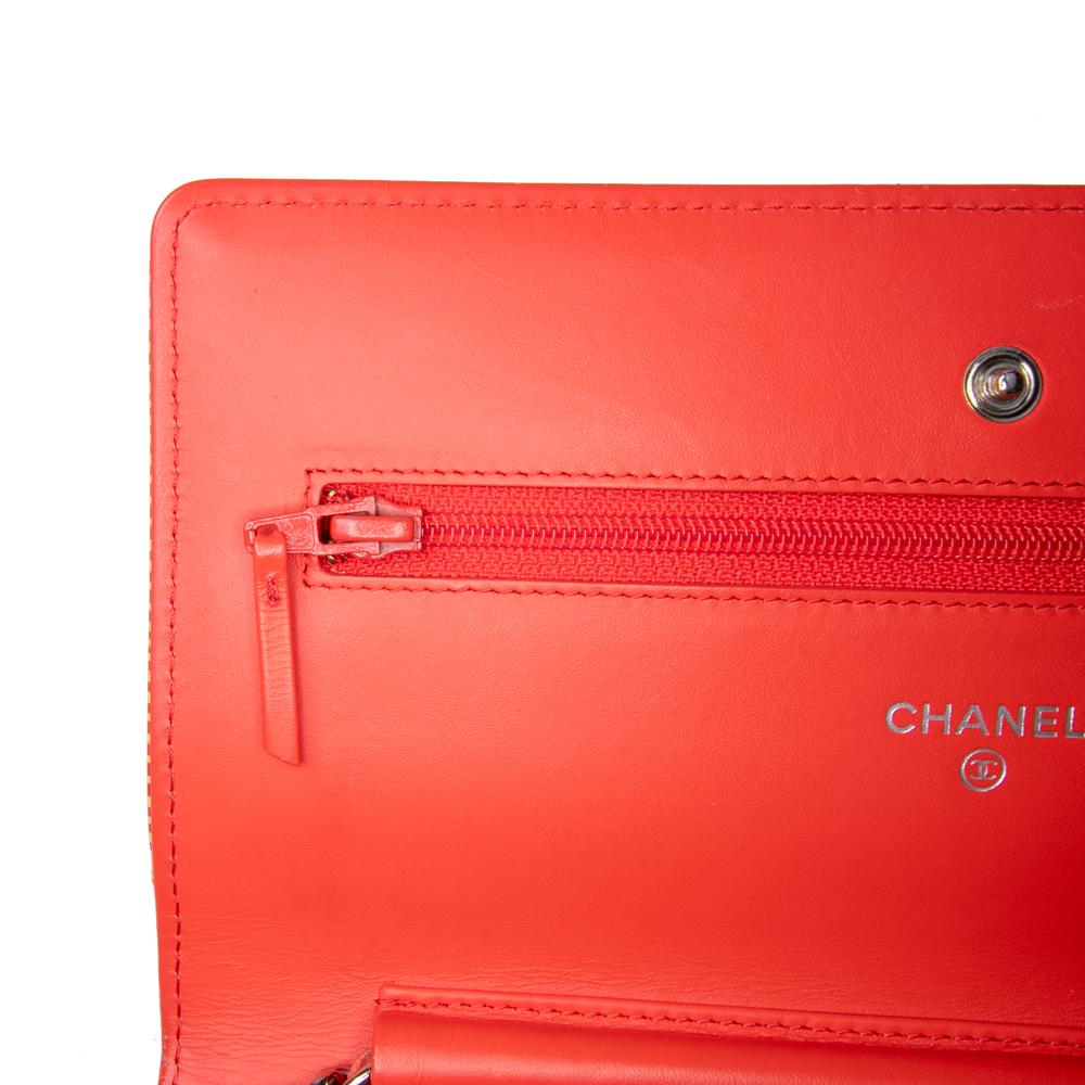 Chanel B Chanel Orange with Red Patent Leather Leather Patent Striped Wallet On Chain Spain