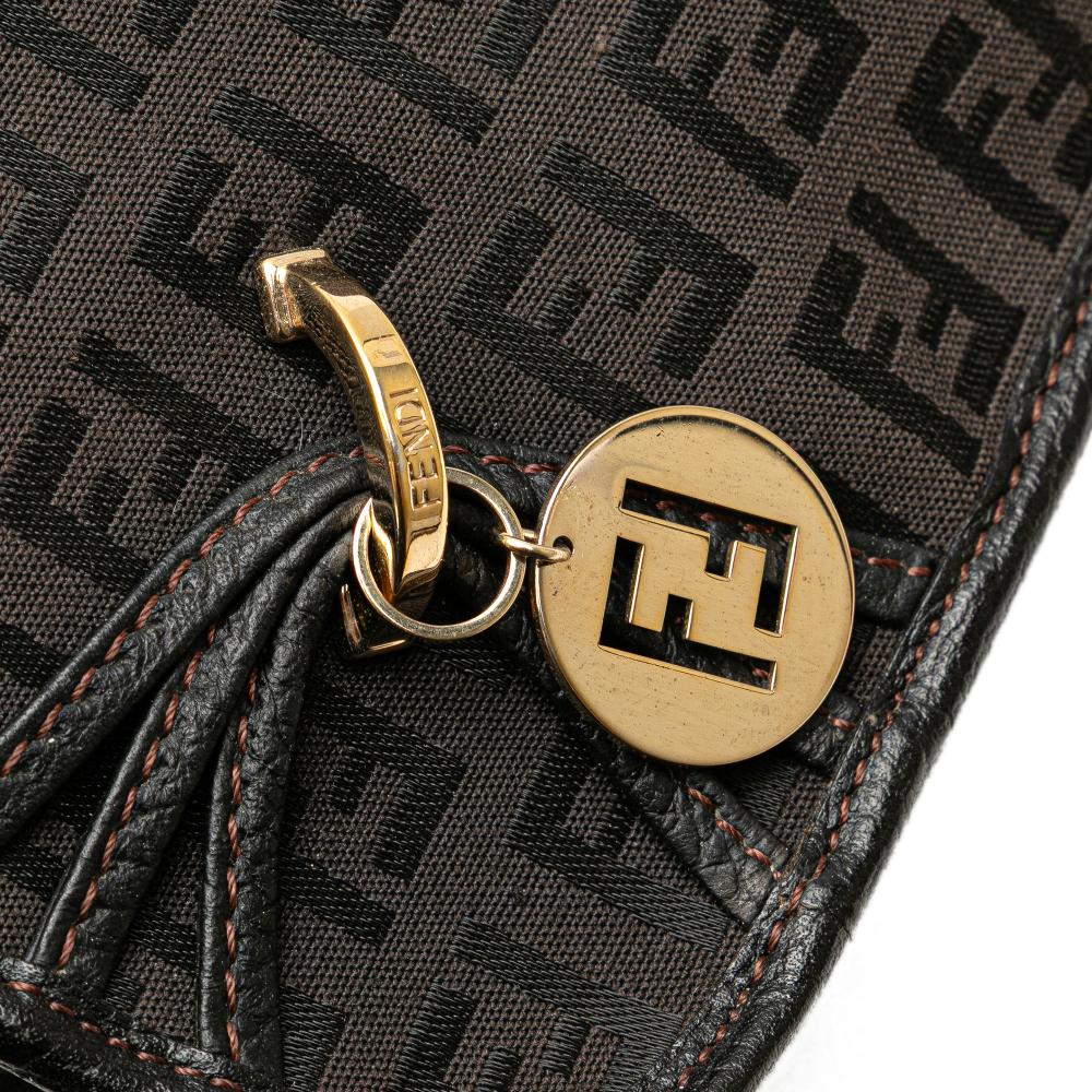 Fendi B Fendi Brown Dark Brown Canvas Fabric Small Zucchino F Charm Crossbody Italy