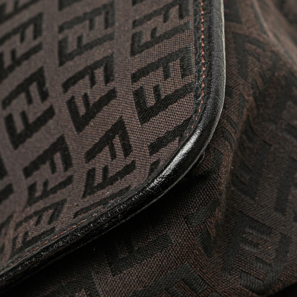 Fendi B Fendi Brown Dark Brown Canvas Fabric Small Zucchino F Charm Crossbody Italy