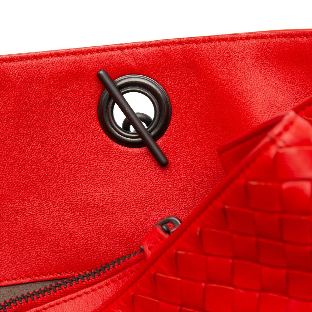 Bottega Veneta B Bottega Veneta Red Nappa Leather Leather Medium Nappa Intrecciato Double Chain Tote Italy