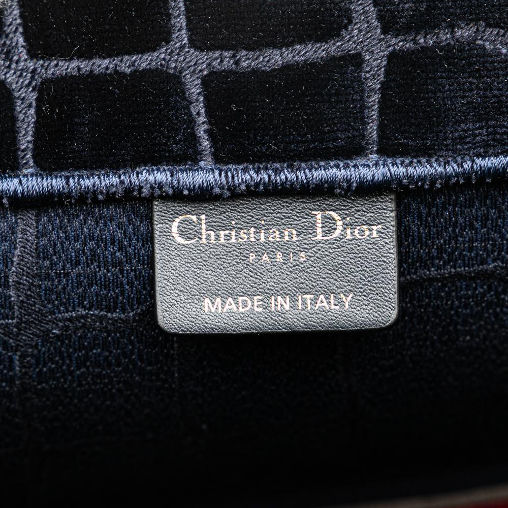 Christian Dior B Dior Blue Navy Velvet Fabric Large Embossed Book Tote Italy