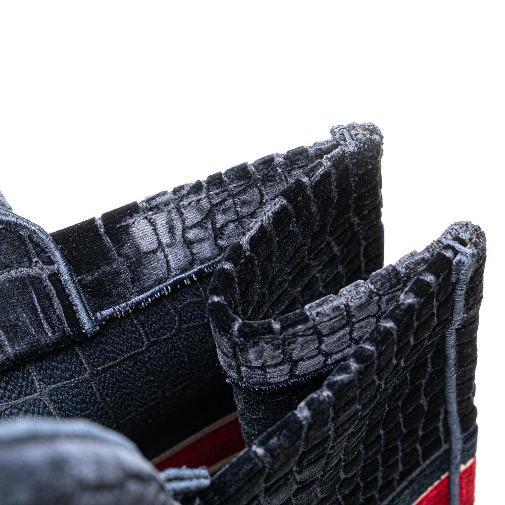 Christian Dior B Dior Blue Navy Velvet Fabric Large Embossed Book Tote Italy