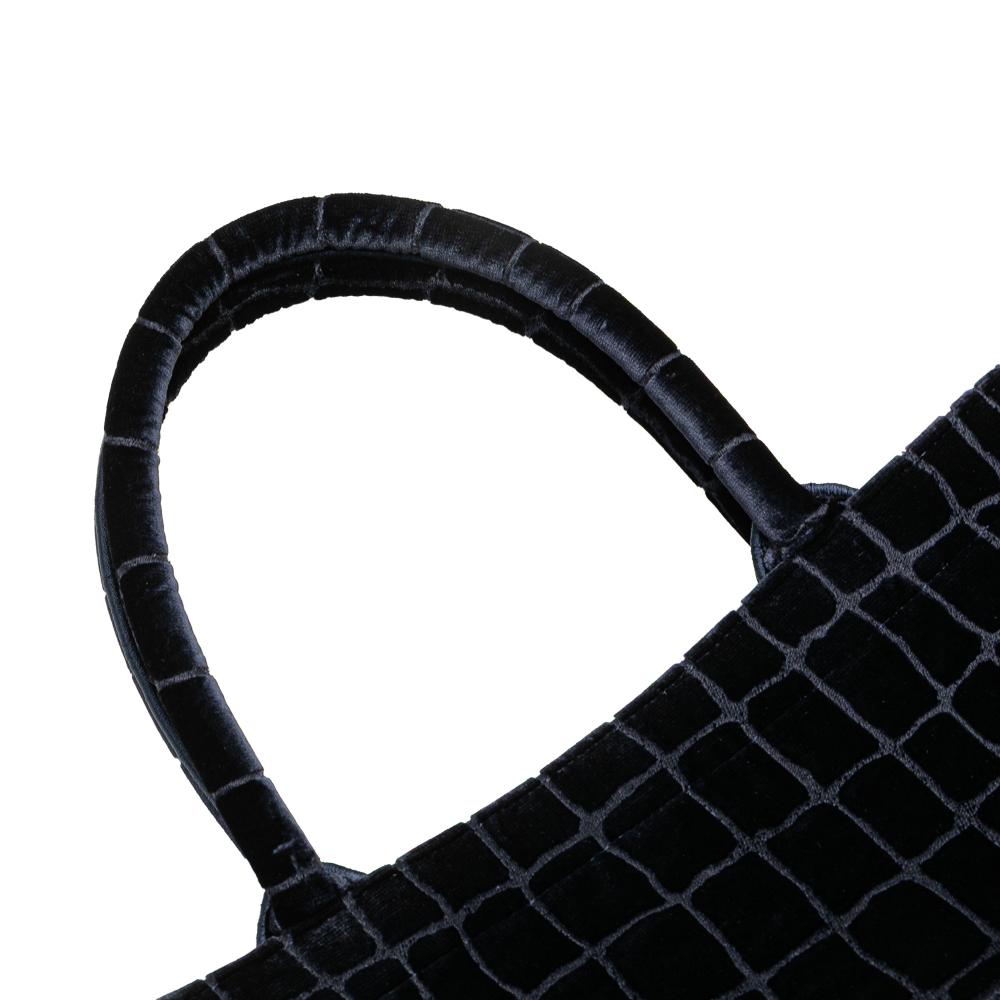 Christian Dior B Dior Blue Navy Velvet Fabric Large Embossed Book Tote Italy