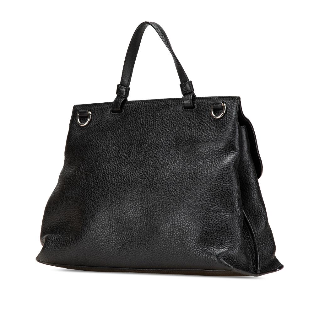 Gucci B Gucci Black Calf Leather Medium Bamboo Daily Satchel Italy