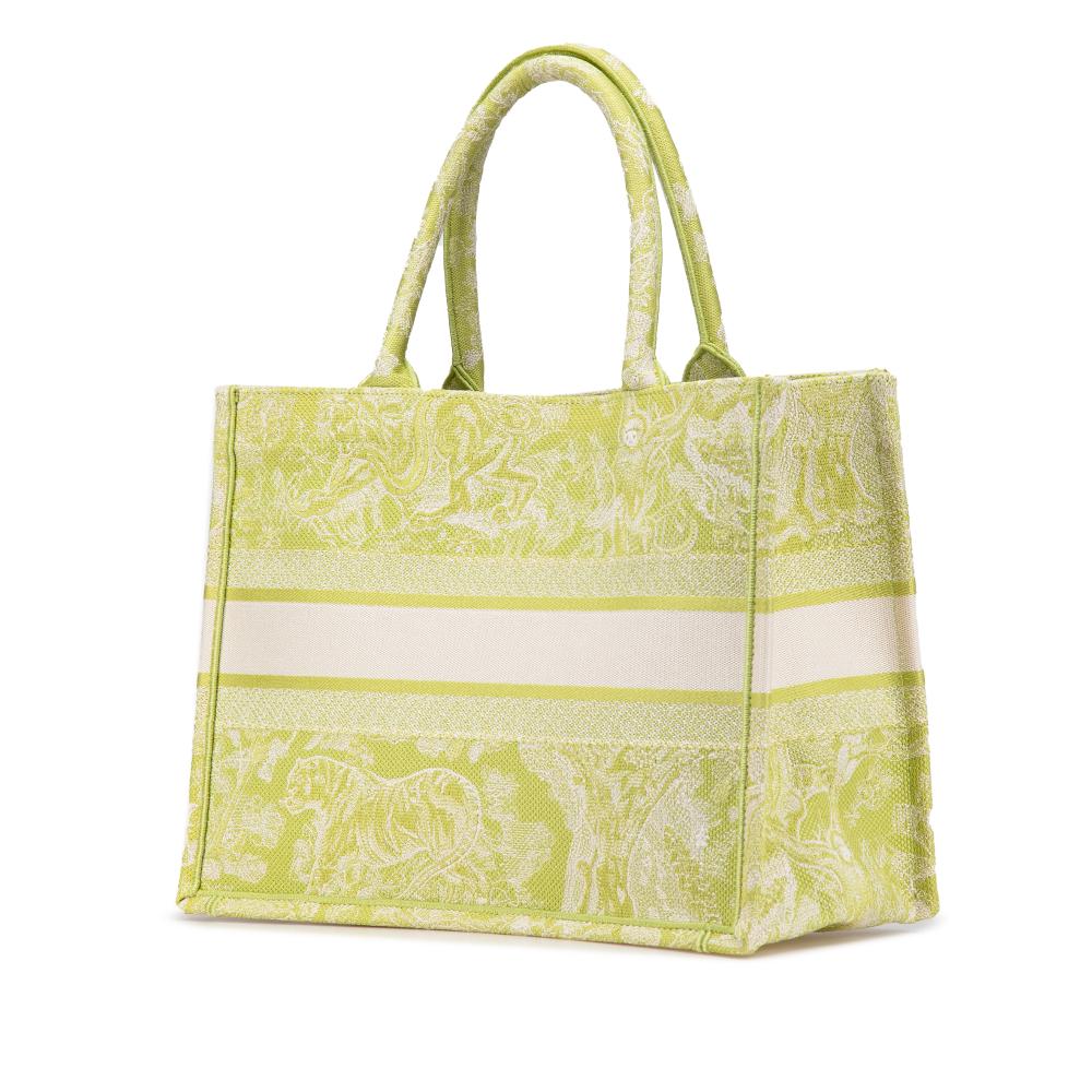 Christian Dior B Dior Green Light Green Canvas Fabric Medium Embroidered Dioriviera Toile De Jouy Book Tote Italy