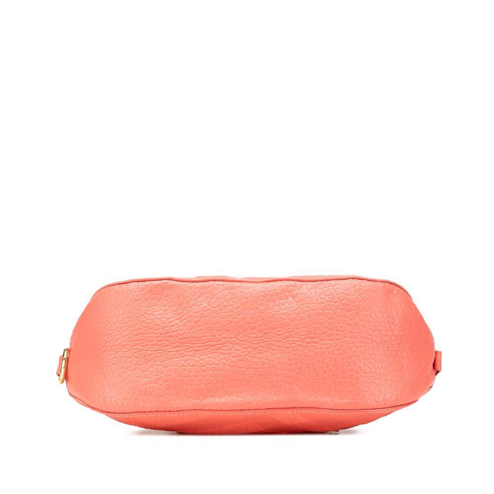 Burberry B Burberry Pink Salmon Calf Leather Small Heritage Grain Check Embossed Orchard Bowling Bag Romania