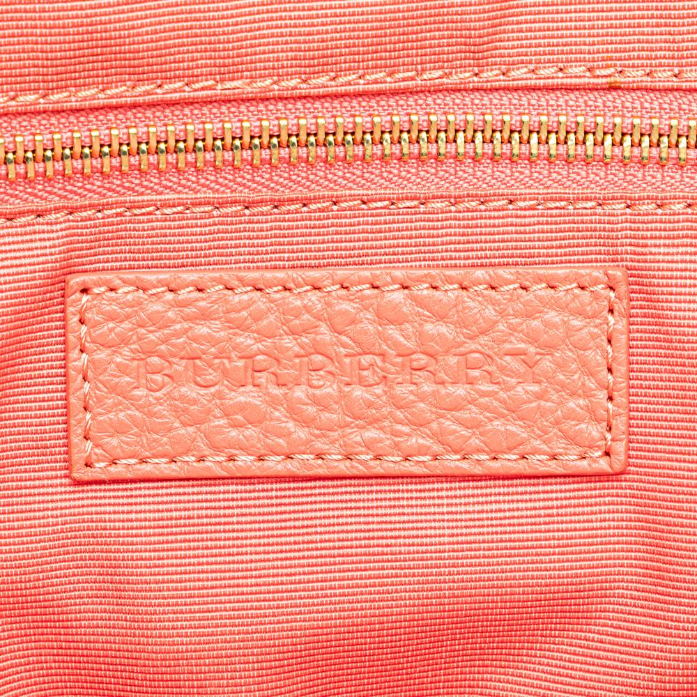 Burberry B Burberry Pink Salmon Calf Leather Small Heritage Grain Check Embossed Orchard Bowling Bag Romania