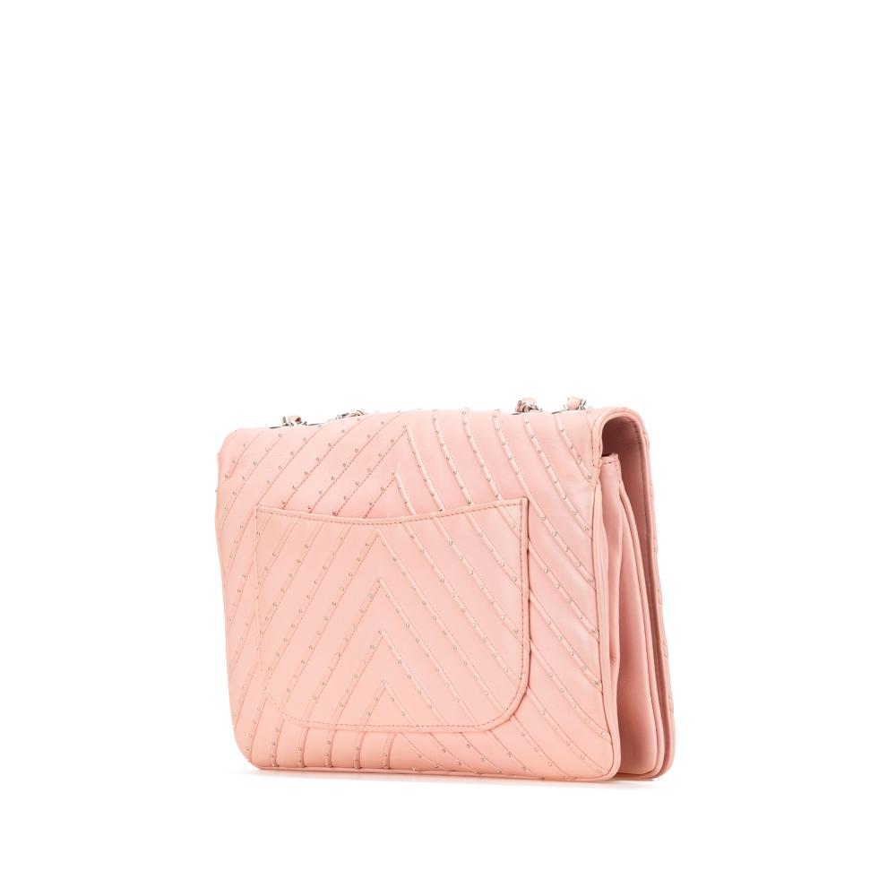 Chanel B Chanel Pink Light Pink Calf Leather Chevron skin Studded Full Flap Italy