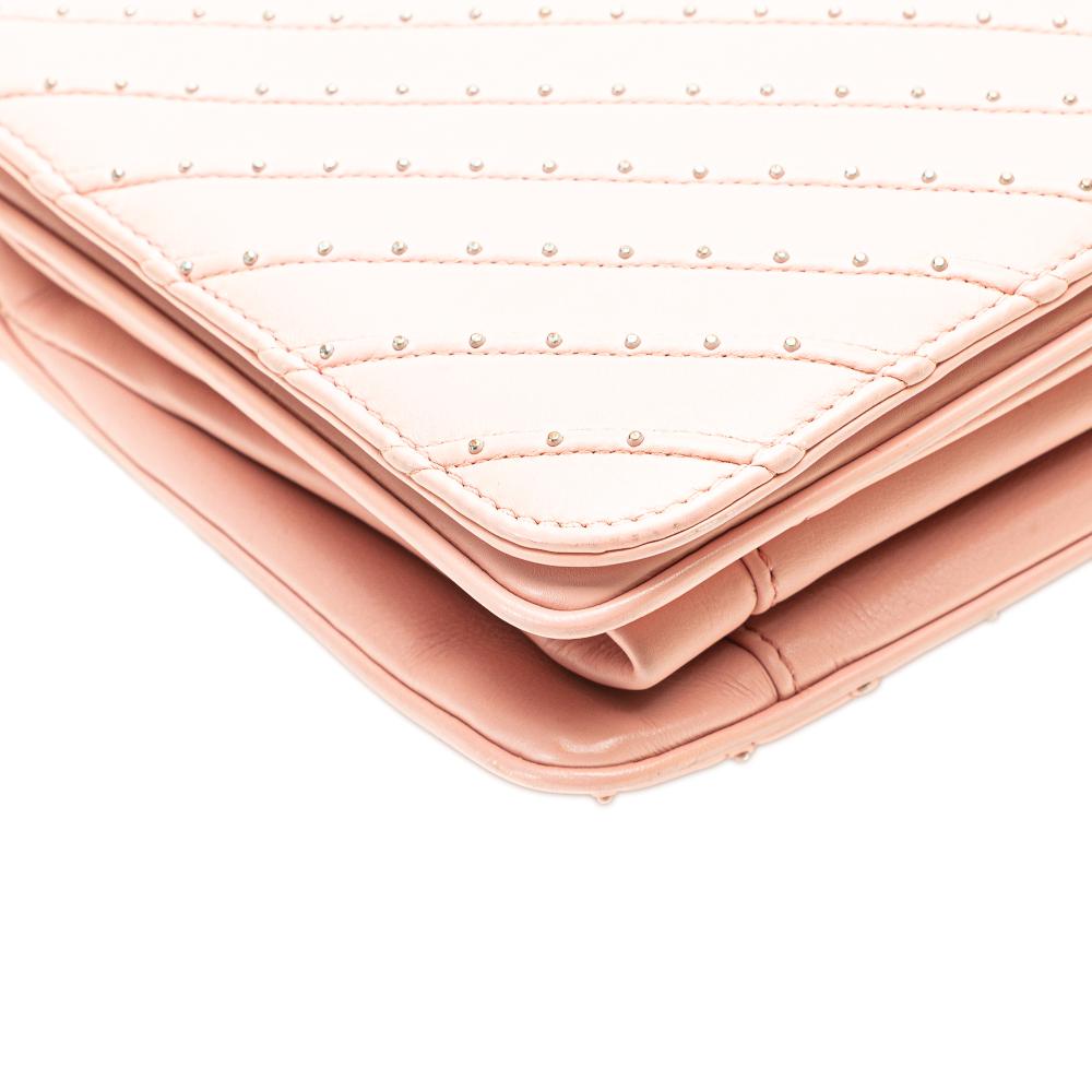 Chanel B Chanel Pink Light Pink Calf Leather Chevron skin Studded Full Flap Italy