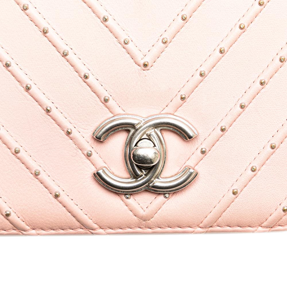 Chanel B Chanel Pink Light Pink Calf Leather Chevron skin Studded Full Flap Italy
