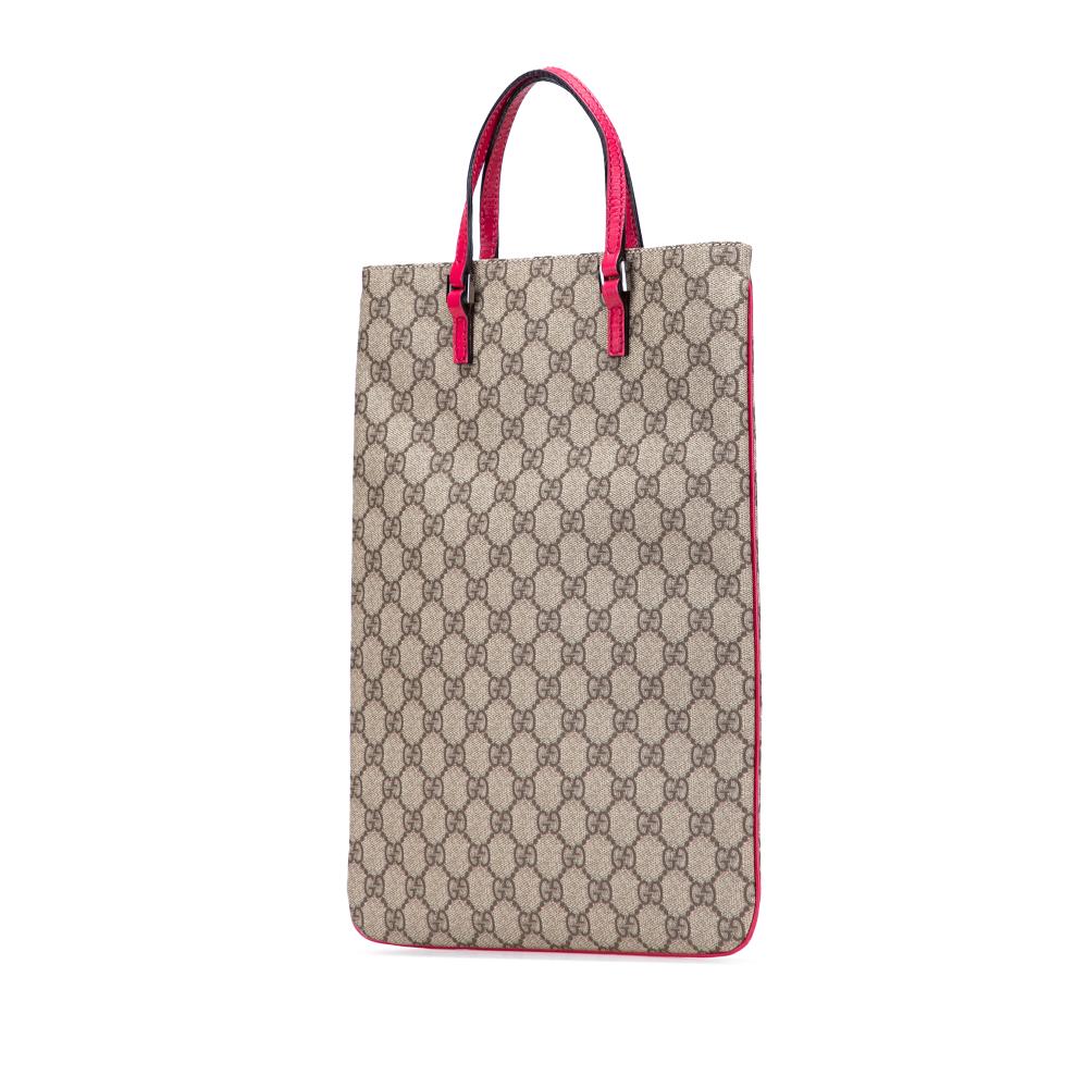 Gucci B Gucci Brown Beige with Pink Coated Canvas Fabric GG Supreme Tote Italy