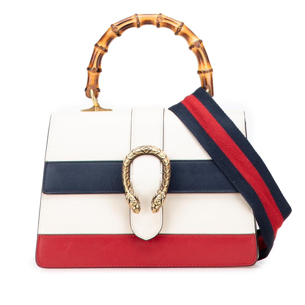 Gucci B Gucci White Calf Leather Medium Bamboo Dionysus Web Satchel Italy