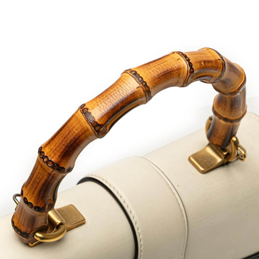 Gucci B Gucci White Calf Leather Medium Bamboo Dionysus Web Satchel Italy