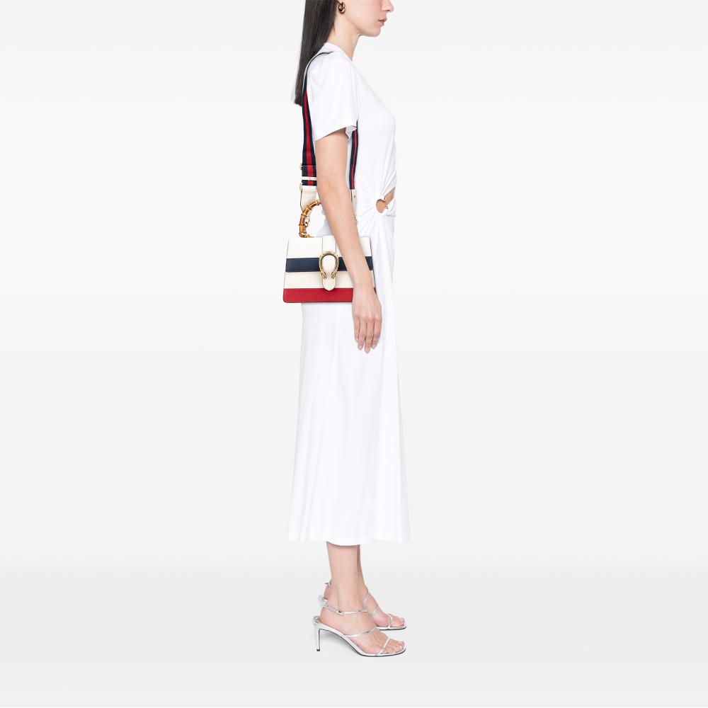 Gucci B Gucci White Calf Leather Medium Bamboo Dionysus Web Satchel Italy