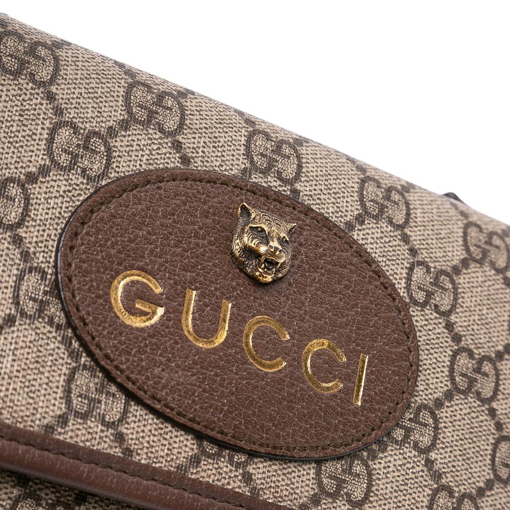 Gucci Brown Small GG Supreme Web Neo Vintage Double Flap Messenger Bag Italy
