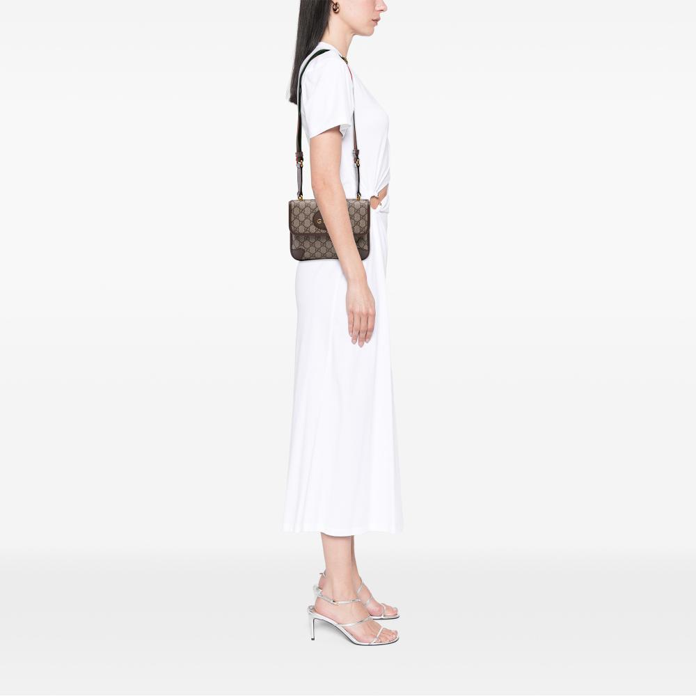 Gucci Brown Small GG Supreme Web Neo Vintage Double Flap Messenger Bag Italy