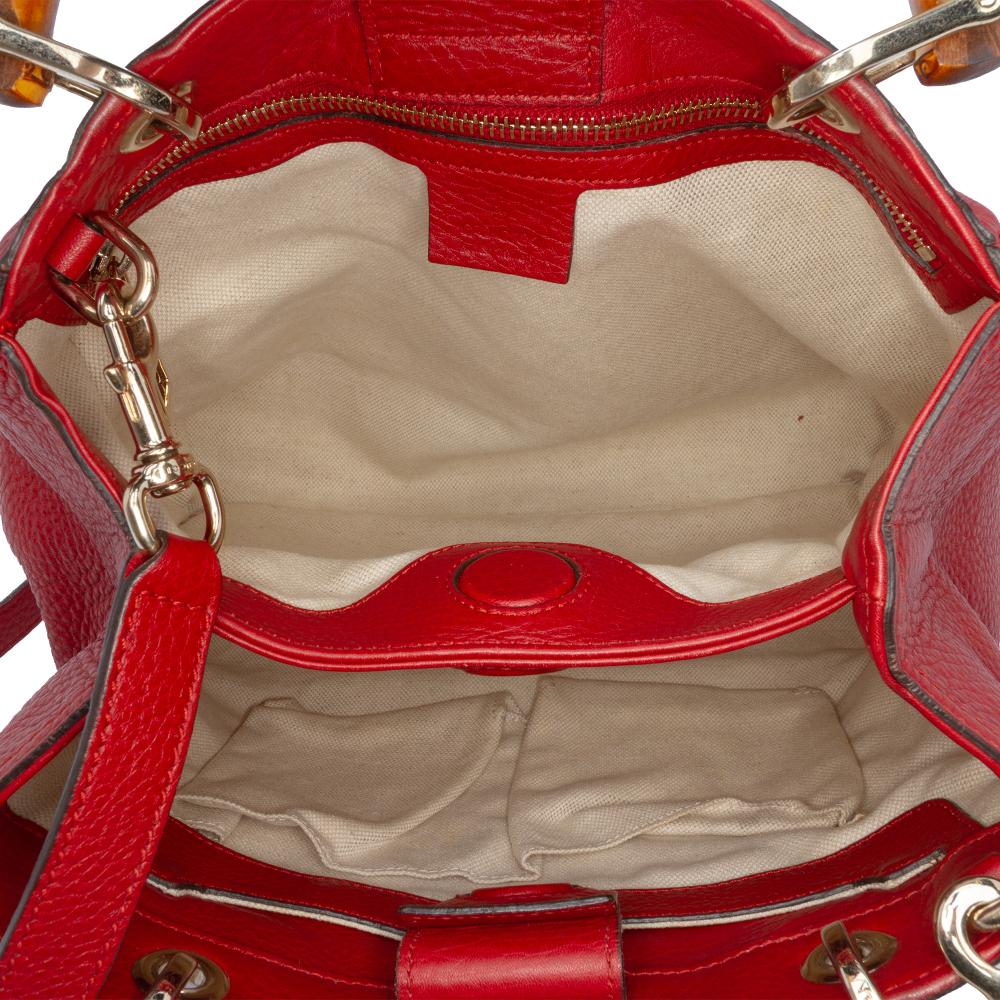 Gucci AB Gucci Red Calf Leather Small skin Bamboo Shopper Satchel Italy