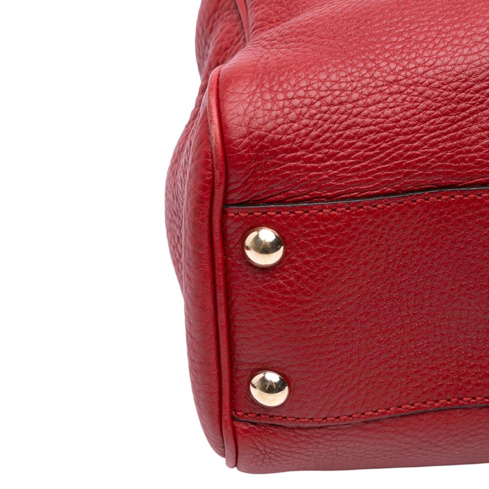 Gucci AB Gucci Red Calf Leather Small skin Bamboo Shopper Satchel Italy