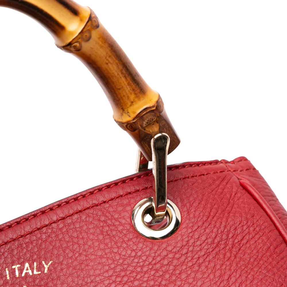 Gucci AB Gucci Red Calf Leather Small skin Bamboo Shopper Satchel Italy
