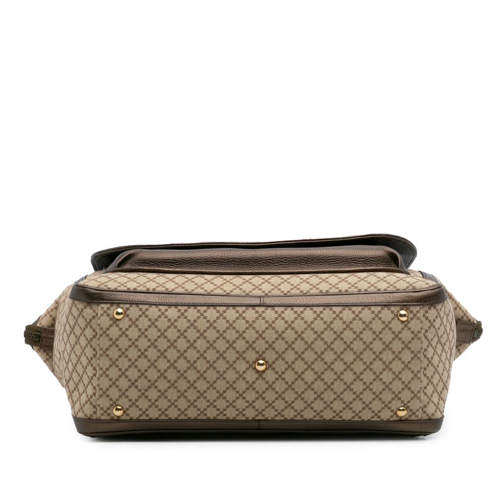 Gucci B Gucci Brown Beige Canvas Fabric Medium Diamante 1973 Handbag Italy