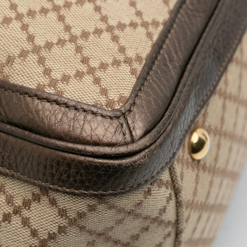 Gucci B Gucci Brown Beige Canvas Fabric Medium Diamante 1973 Handbag Italy