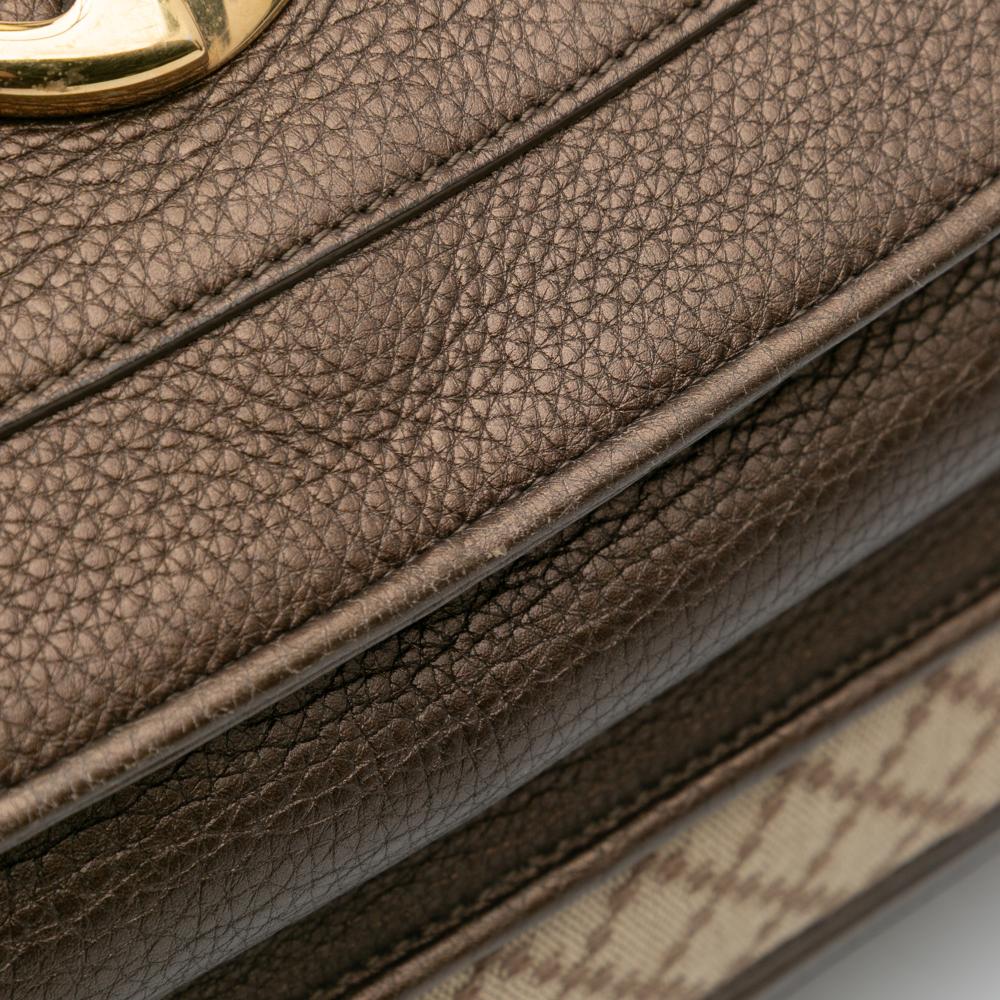 Gucci B Gucci Brown Beige Canvas Fabric Medium Diamante 1973 Handbag Italy