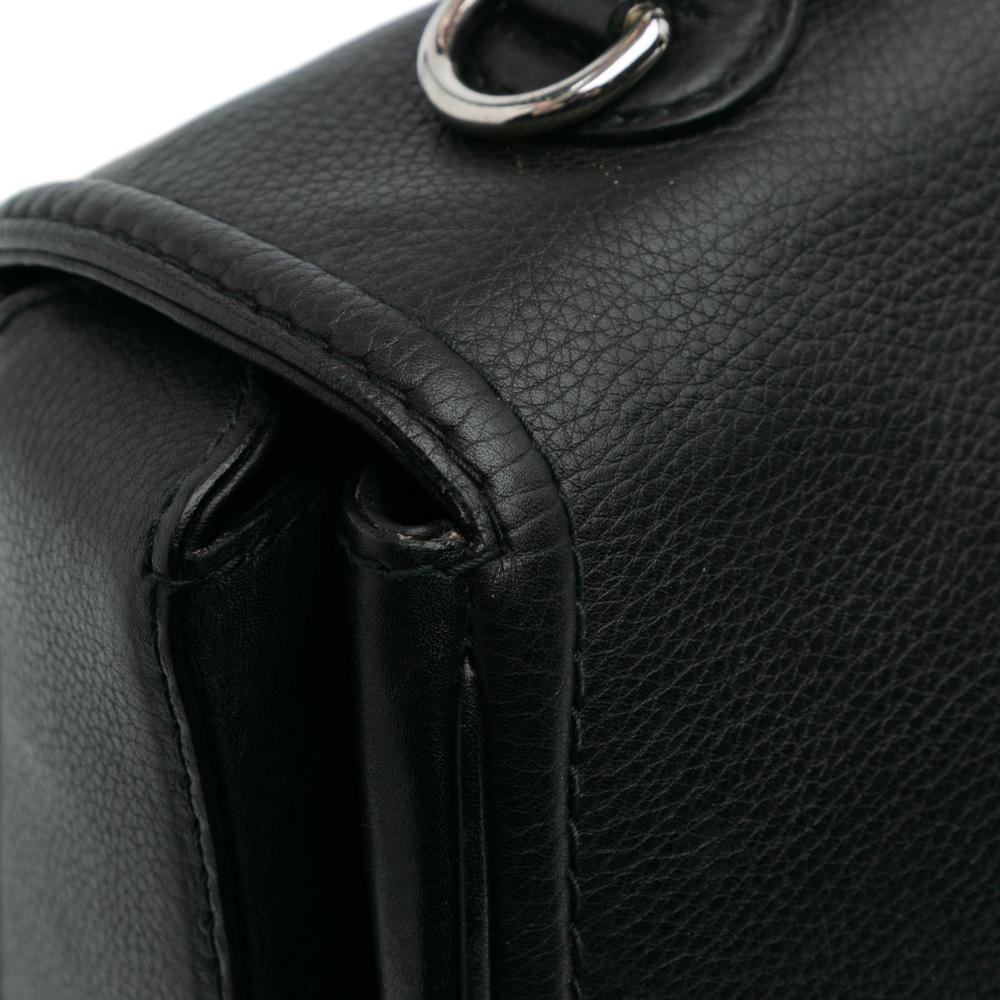 Gucci B Gucci Black Calf Leather Large Pebbled skin New Bamboo Top Handle Bag Italy