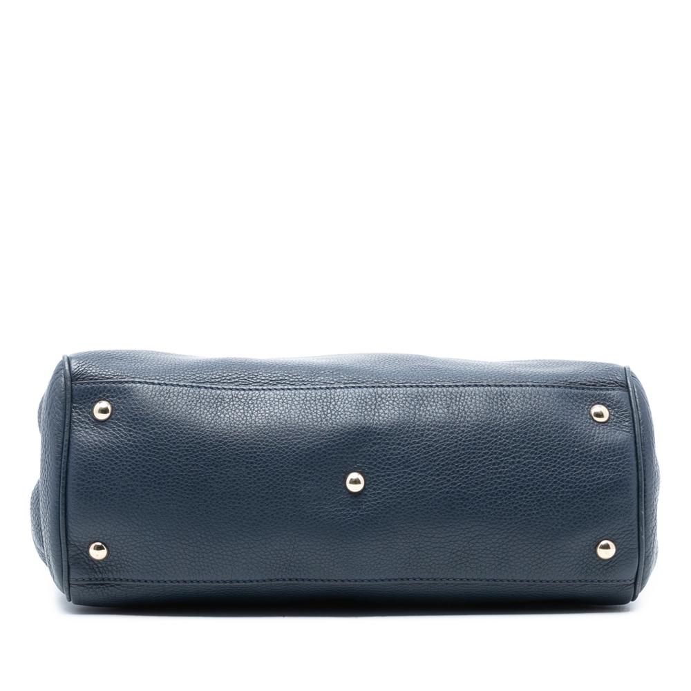 Gucci B Gucci Blue Navy Calf Leather Medium skin Bamboo Shopper Satchel Italy