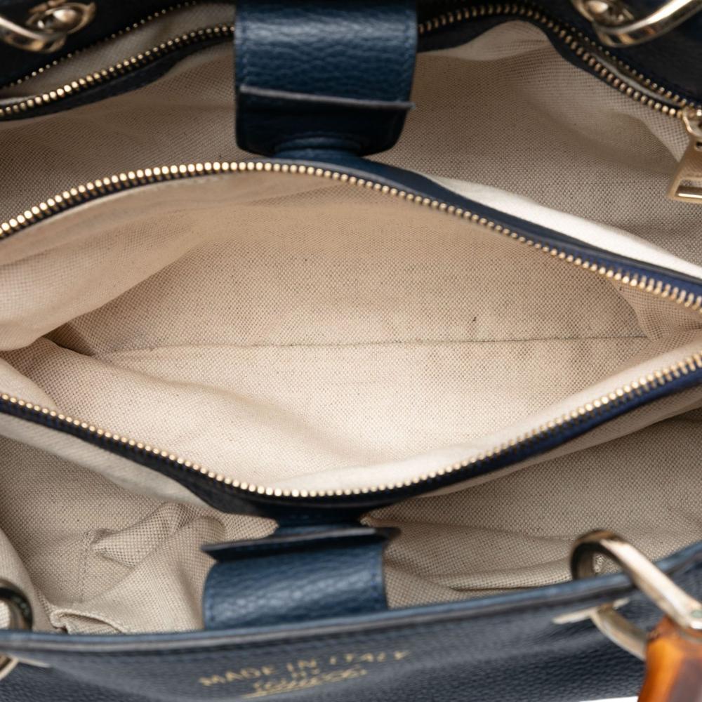 Gucci B Gucci Blue Navy Calf Leather Medium skin Bamboo Shopper Satchel Italy