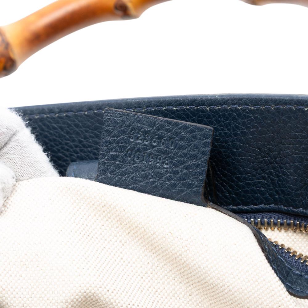 Gucci B Gucci Blue Navy Calf Leather Medium skin Bamboo Shopper Satchel Italy