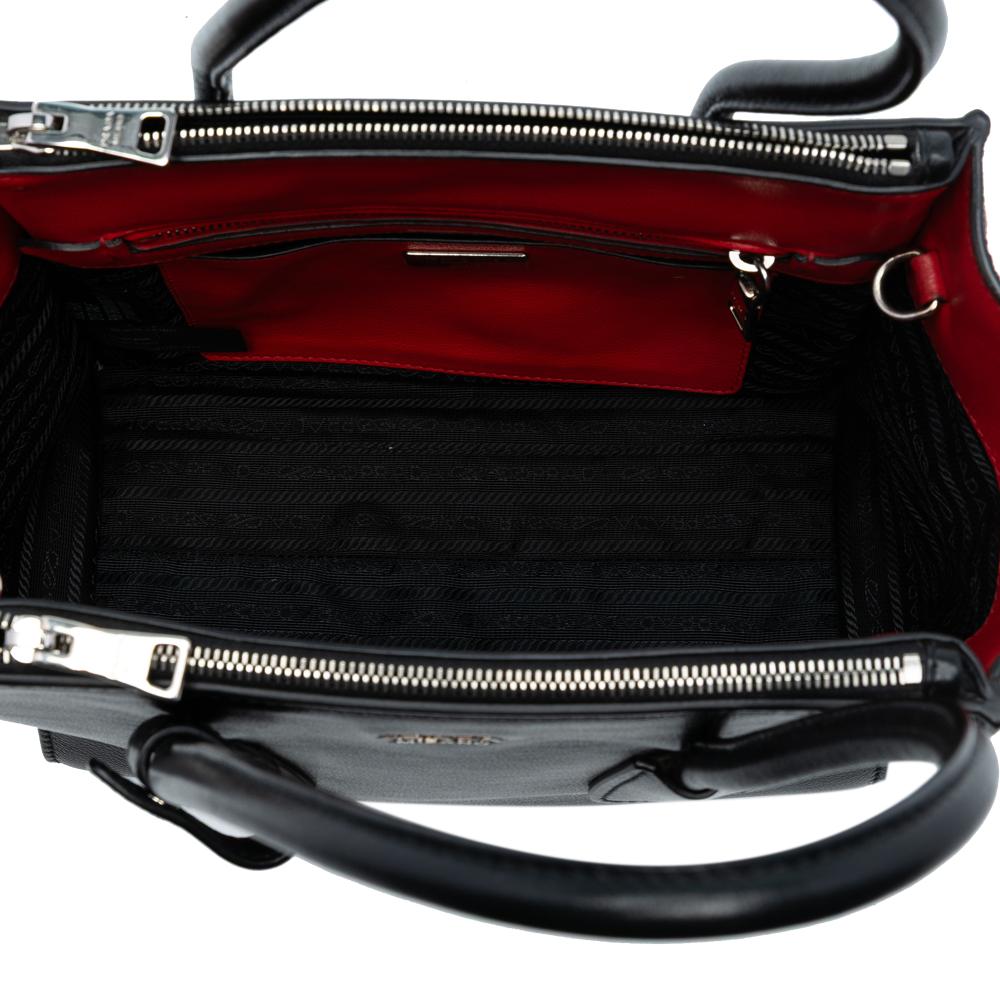 Prada B Prada Black Calf Leather Glace Ponyhair Twin Pocket Satchel Italy
