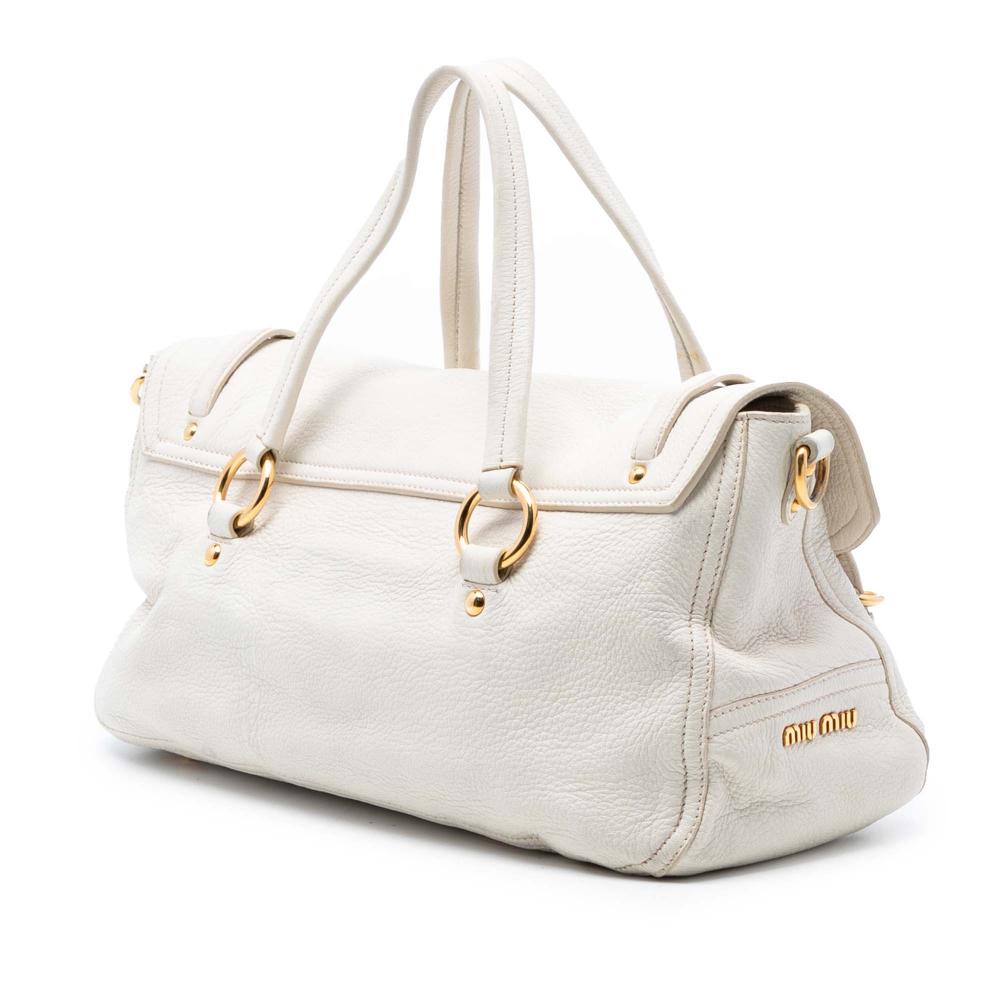 Miu Miu B Miu Miu White Goatskin Leather Cervo Deerskin East West Satchel Turkey