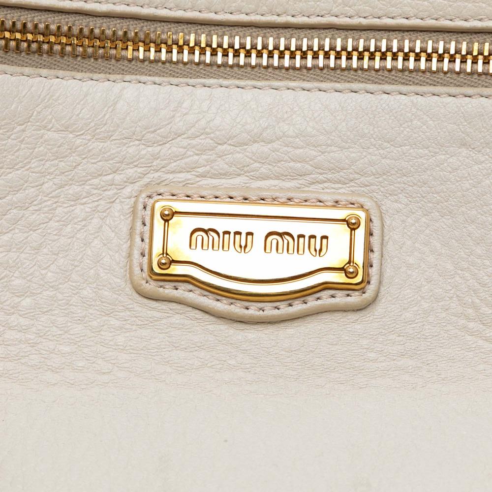 Miu Miu B Miu Miu White Goatskin Leather Cervo Deerskin East West Satchel Turkey