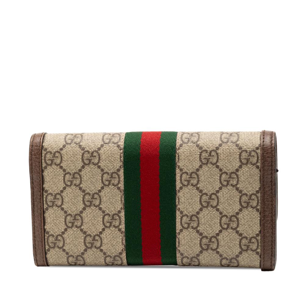 Gucci B Gucci Brown Coated Canvas Fabric GG Supreme Web Ophidia Continental Wallet Italy