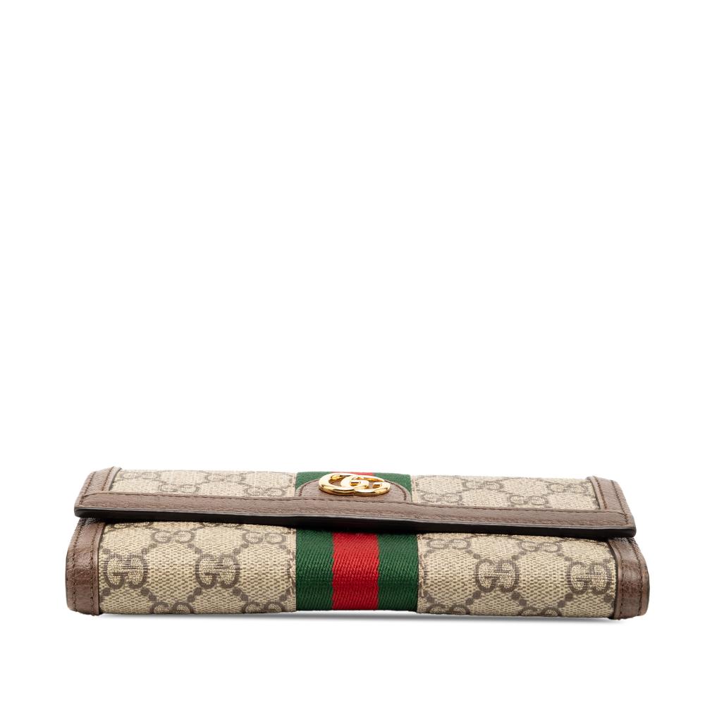 Gucci B Gucci Brown Coated Canvas Fabric GG Supreme Web Ophidia Continental Wallet Italy
