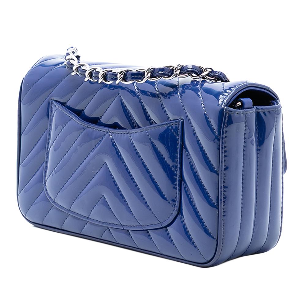 Chanel AB Chanel Blue Patent Leather Leather Mini Rectangular Classic Chevron Patent Single Flap Italy