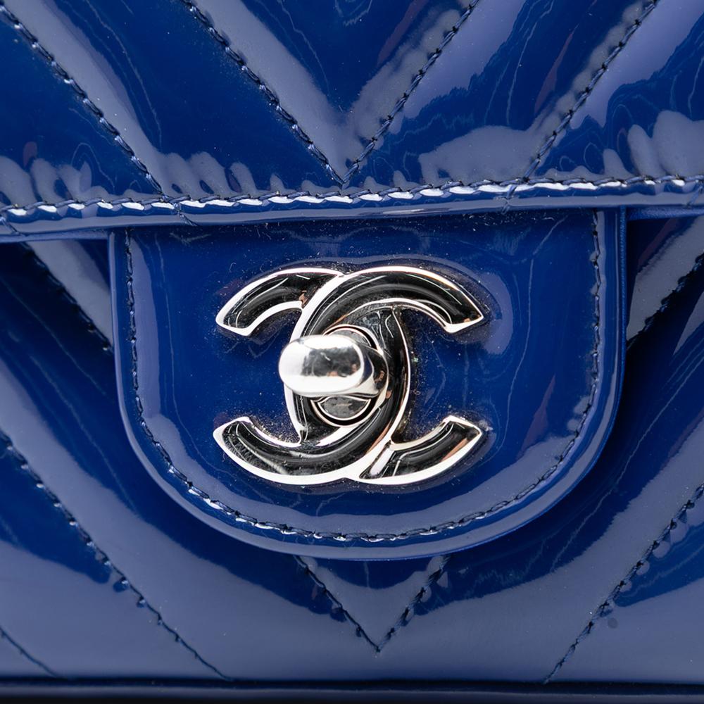Chanel AB Chanel Blue Patent Leather Leather Mini Rectangular Classic Chevron Patent Single Flap Italy