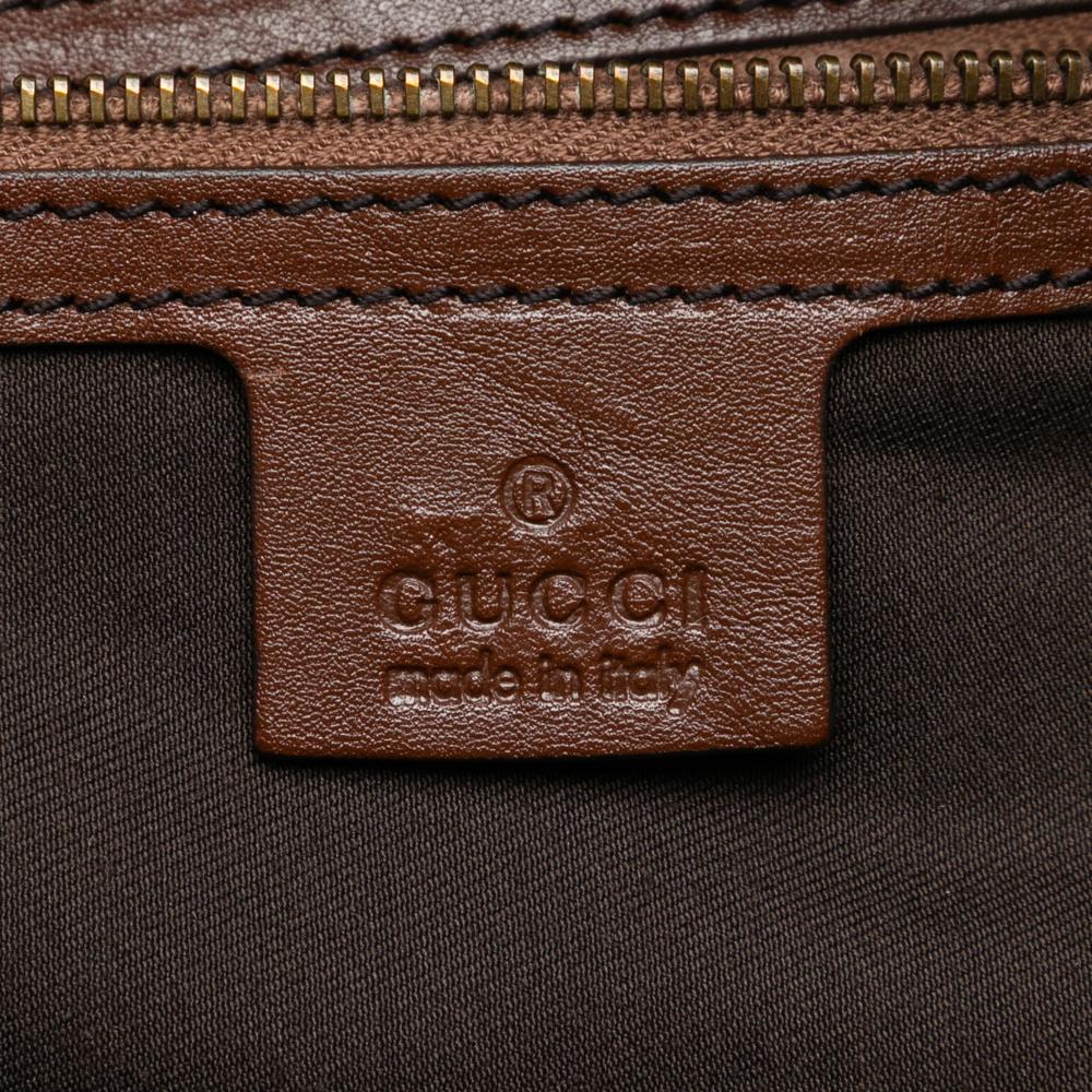 Gucci B Gucci Brown Beige Canvas Fabric GG Jockey Boston Bag Italy