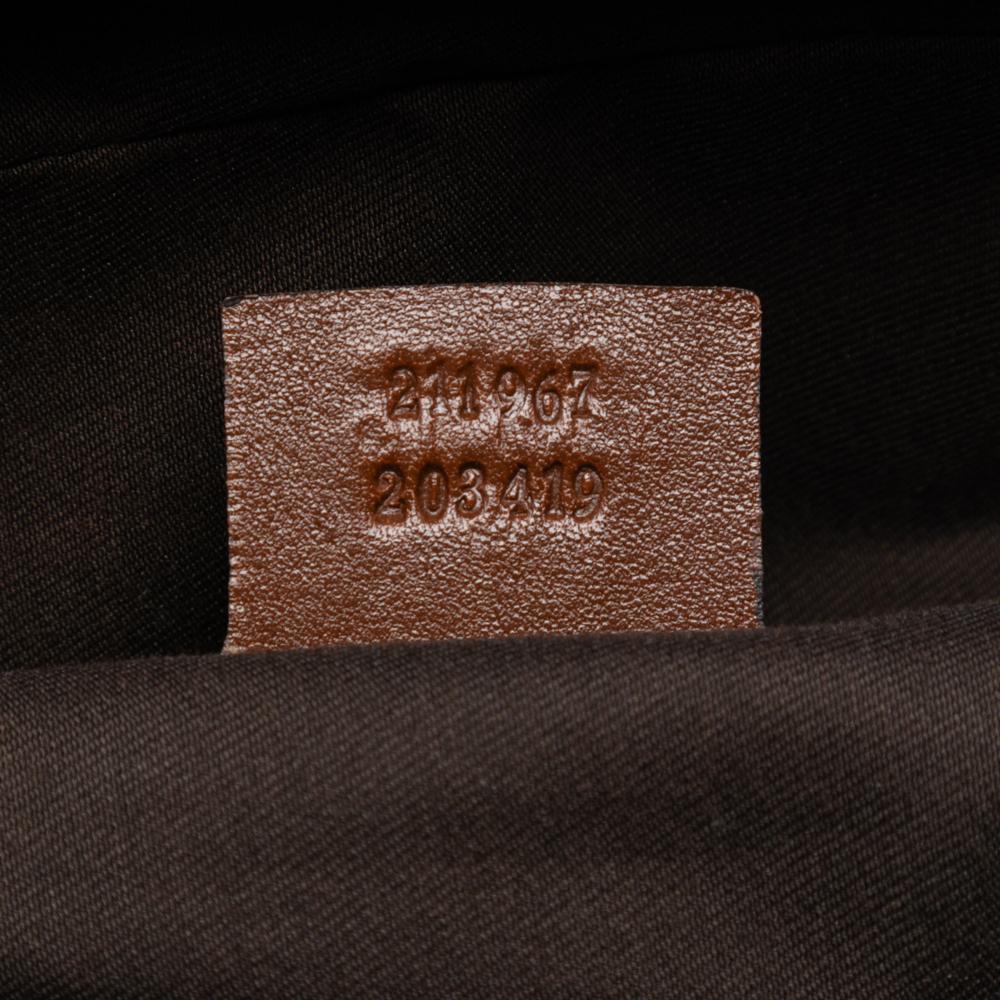 Gucci B Gucci Brown Beige Canvas Fabric GG Jockey Boston Bag Italy