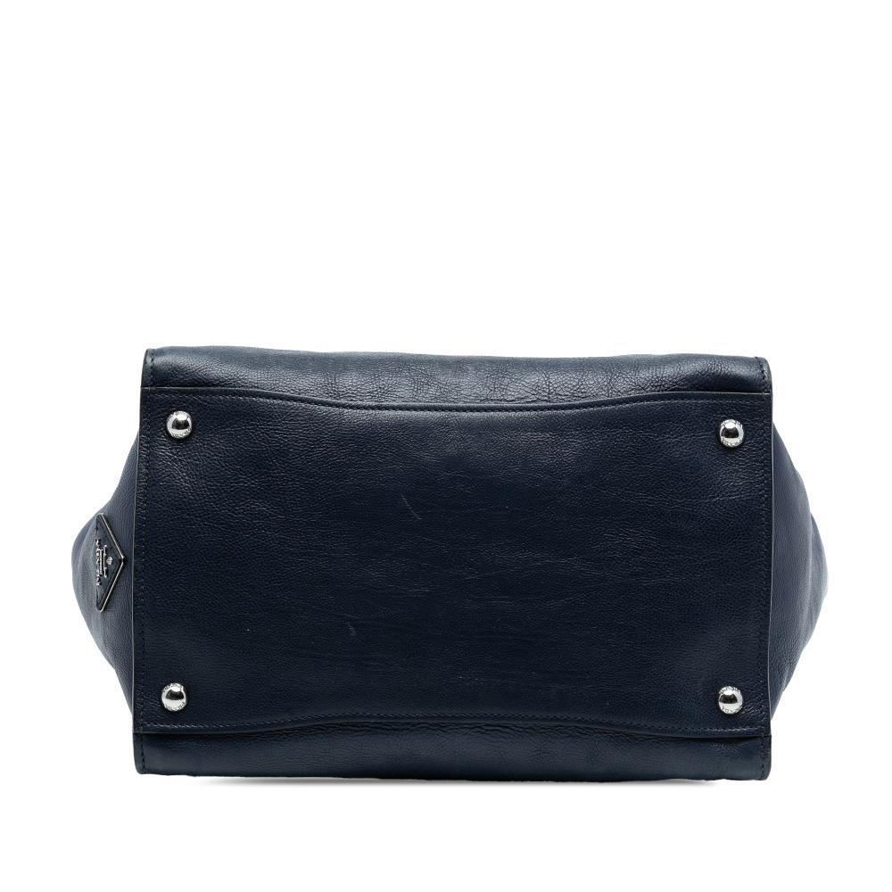 Prada B Prada Blue Navy Calf Leather Glace Sound Lock Satchel Italy