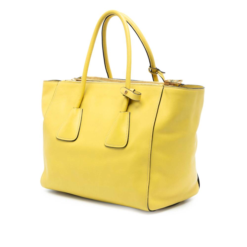 Prada B Prada Yellow Calf Leather Vitello Daino Double Zip Convertible Tote Italy