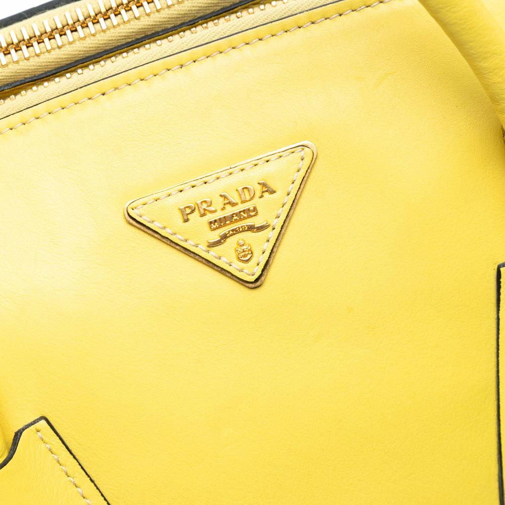 Prada B Prada Yellow Calf Leather Vitello Daino Double Zip Convertible Tote Italy