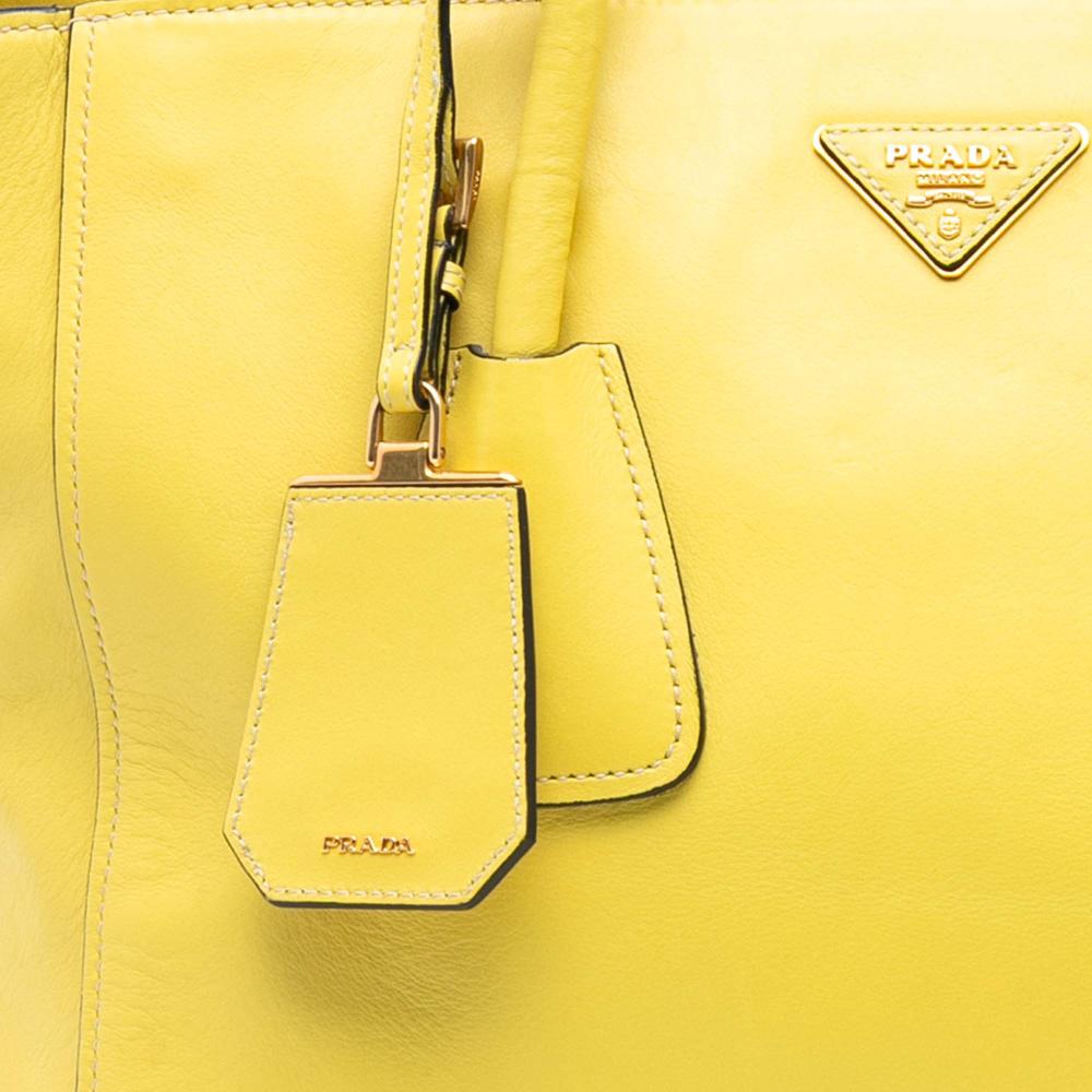 Prada B Prada Yellow Calf Leather Vitello Daino Double Zip Convertible Tote Italy
