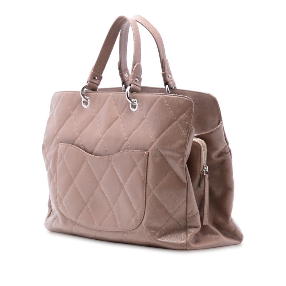 Chanel B Chanel Brown Nude Caviar Leather Leather CC Quilted Caviar Timeless Tote Italy