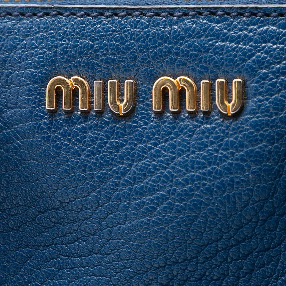 Miu Miu B Miu Miu Blue Goatskin Leather Madras Bowler Bag Italy