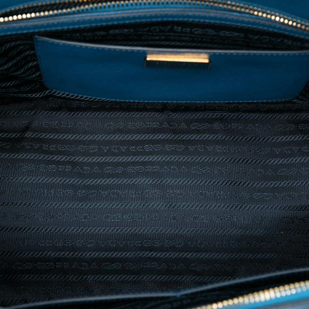 Prada AB Prada Blue Saffiano Leather Large Bicolor Lux Galleria Double Zip Satchel Italy