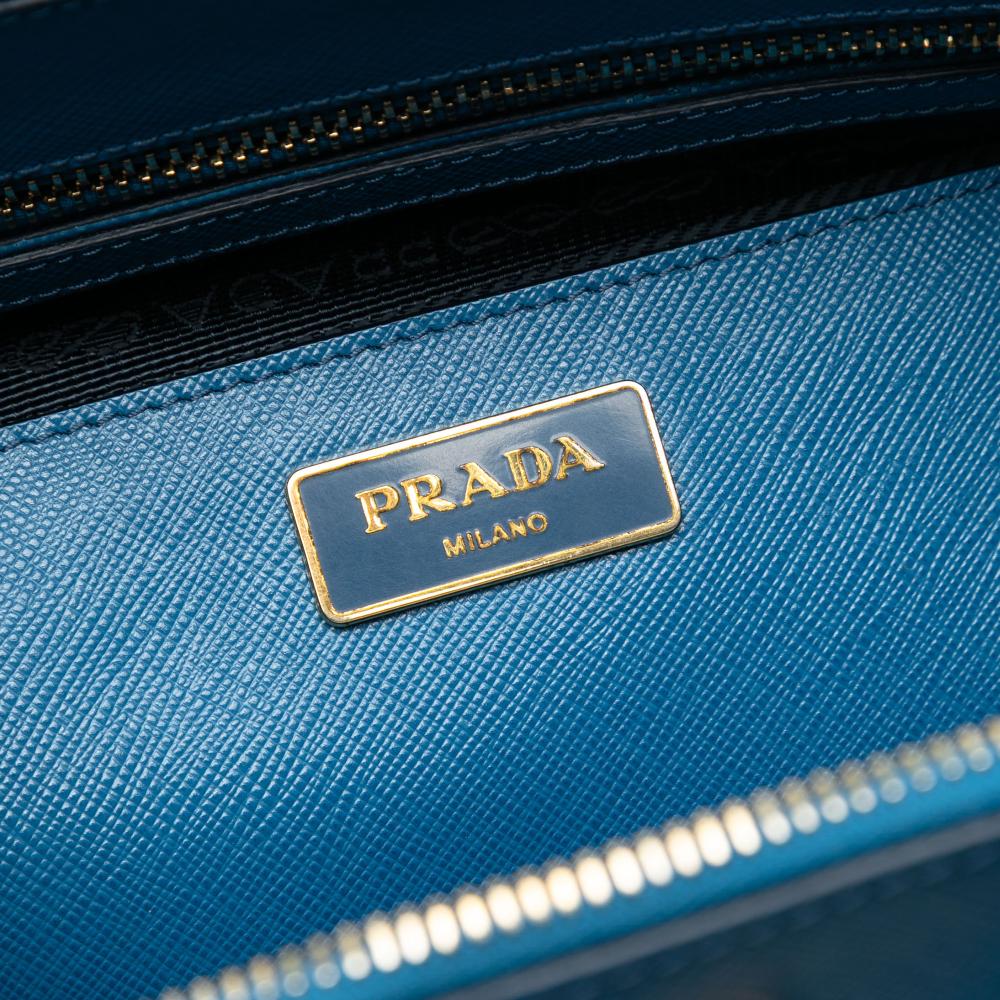 Prada AB Prada Blue Saffiano Leather Large Bicolor Lux Galleria Double Zip Satchel Italy