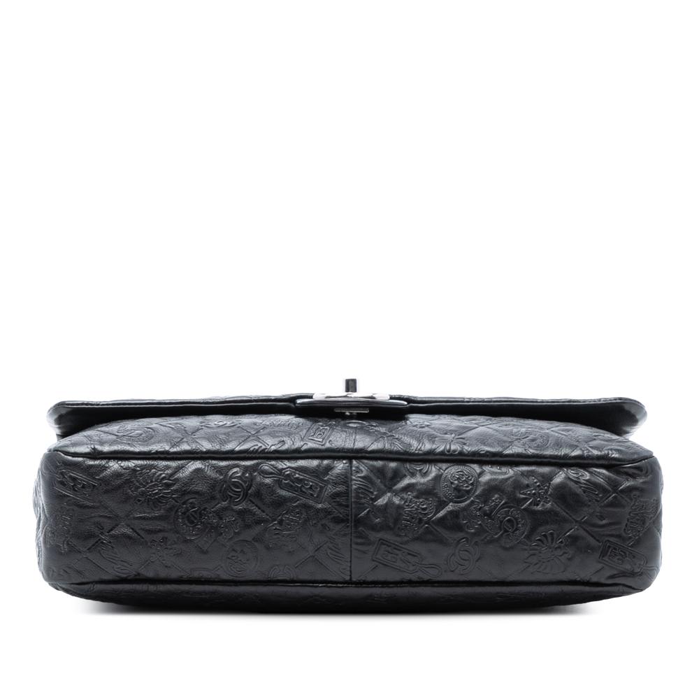 Chanel B Chanel Black Calf Leather Jumbo Embossed skin Lucky Symbols Flap Italy