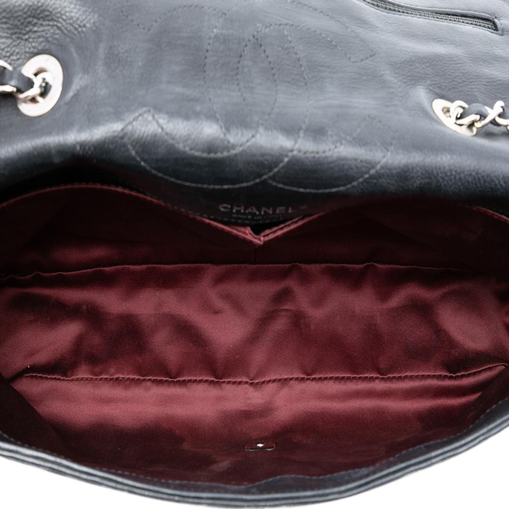 Chanel B Chanel Black Calf Leather Jumbo Embossed skin Lucky Symbols Flap Italy